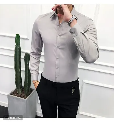 Stylish Lycra Solid Long Sleeve Formal Shirts For Men-thumb0