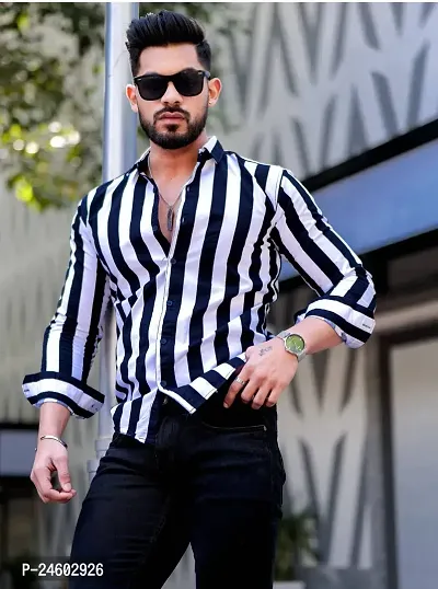 Elegant Lycra Striped Long Sleeves Casual Shirts For Men-thumb0