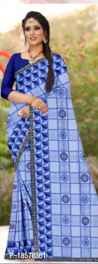 Trendy Silk Blue Printed Saree With Blouse Piece For Women
