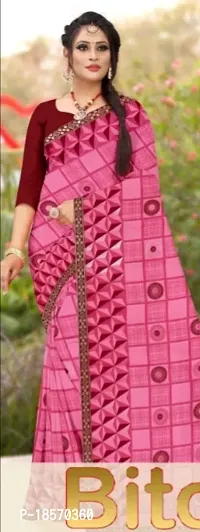 Trendy Silk Pink Printed Saree With Blouse Piece For Women-thumb0