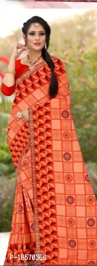 Trendy Silk Orange Printed Saree With Blouse Piece For Women