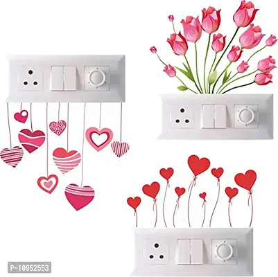 ARCHI GRAPHICS STUDIO Decorative Small Switch Penal/Board Sticker of Beautiful Flowers Hanging Heart Heart Balloon for Home Decoration (PVC Vinyl Multicolor)-thumb2