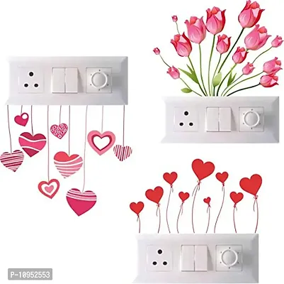 ARCHI GRAPHICS STUDIO Decorative Small Switch Penal/Board Sticker of Beautiful Flowers Hanging Heart Heart Balloon for Home Decoration (PVC Vinyl Multicolor)-thumb3