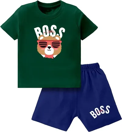 Stylish Cotton Printed T-shirt With Shorts Set For Boys