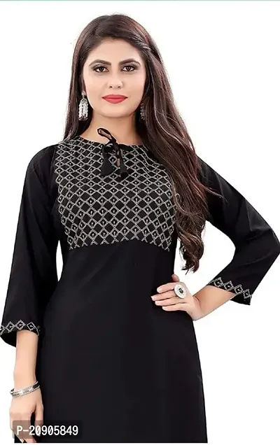 Sr Enterprise Women's Regular Straight Ethnic Rayon Stitched Casual Wear and Office Wear Embroidery Work Kurti (Black) (XL)-thumb2