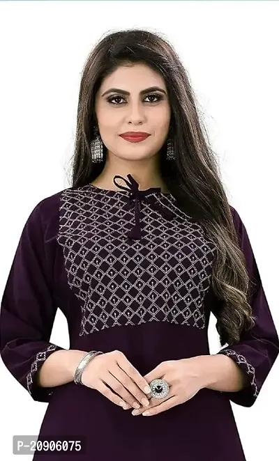 Sr Enterprise Women's Regular Straight Ethnic Rayon Stitched Casual Wear and Office Wear Embroidery Work Kurti (Purple) (S)-thumb2