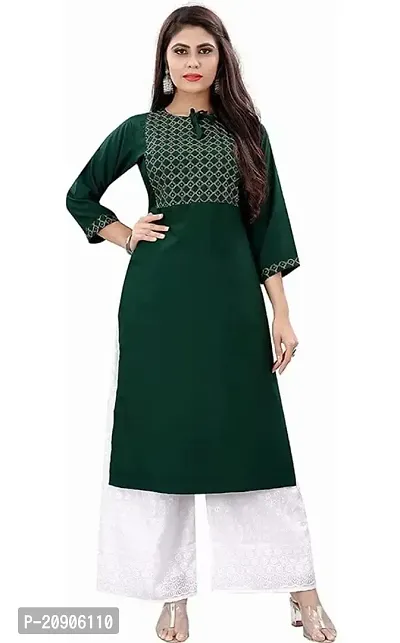 Sr Enterprise Women's Regular Straight Ethnic Rayon Stitched Casual Wear and Office Wear Embroidery Work Kurti (Green) (L)