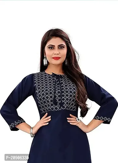 Sr Enterprise Women's Regular Straight Ethnic Rayon Stitched Casual Wear and Office Wear Embroidery Work Kurti (Blue) (XL)-thumb2