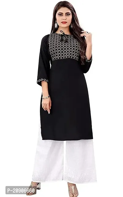 Sr Enterprise Women's Regular Straight Ethnic Rayon Stitched Casual Wear and Office Wear Embroidery Work Kurti (Black) (S)