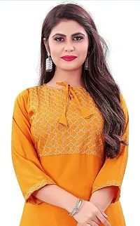 Sr Enterprise Women's Regular Straight Ethnic Rayon Stitched Casual Wear and Office Wear Embroidery Work Kurti (Yellow) (M)-thumb1