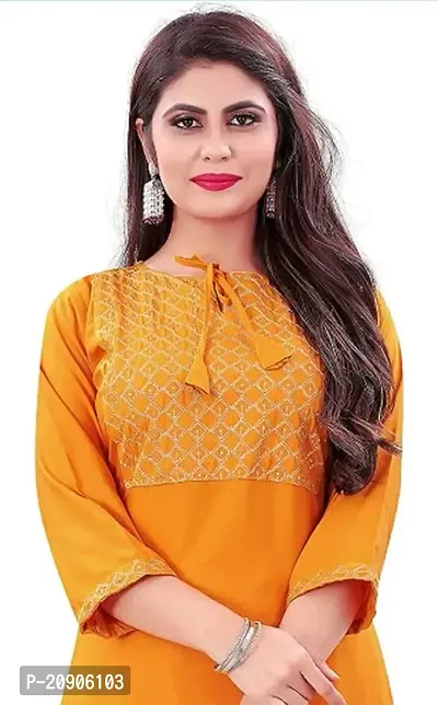 Sr Enterprise Women's Regular Straight Ethnic Rayon Stitched Casual Wear and Office Wear Embroidery Work Kurti (Yellow) (M)-thumb2