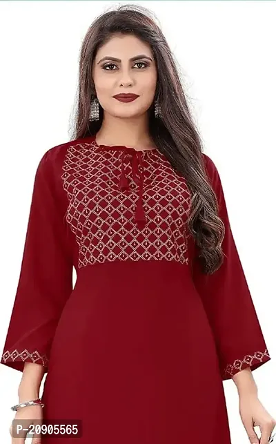 Sr Enterprise Women's Regular Straight Ethnic Rayon Stitched Casual Wear and Office Wear Embroidery Work Kurti (Red) (L)-thumb2