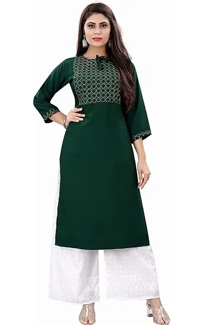 Sr Enterprise Women's Regular Straight Ethnic Rayon Stitched Casual Wear and Office Wear Embroidery Work Kurti (Green) (L)