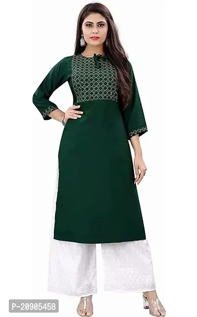 Sr Enterprise Women's Regular Straight Ethnic Rayon Stitched Casual Wear and Office Wear Embroidery Work Kurti (Green) (M)