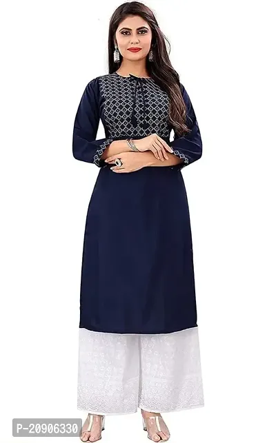 Sr Enterprise Women's Regular Straight Ethnic Rayon Stitched Casual Wear and Office Wear Embroidery Work Kurti (Blue) (XL)-thumb0