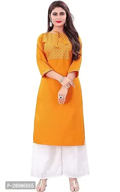 Sr Enterprise Women's Regular Straight Ethnic Rayon Stitched Casual Wear and Office Wear Embroidery Work Kurti (Yellow) (L)-thumb0