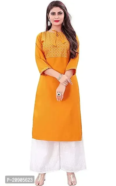 Sr Enterprise Women's Regular Straight Ethnic Rayon Stitched Casual Wear and Office Wear Embroidery Work Kurti (Yellow) (S)-thumb0