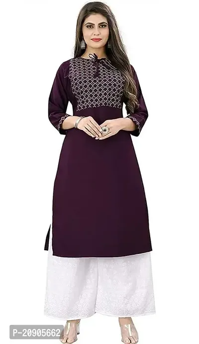 Sr Enterprise Women's Regular Straight Ethnic Rayon Stitched Casual Wear and Office Wear Embroidery Work Kurti (Purple) (M)