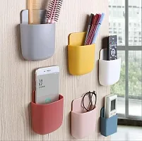 SR Enterprise Mini Multipurpose Wall Holder with Mobile Charging Point/Stationary Storage/Bathroom qacceceries/Remote Holder/makup Brush Holder No Drilling only Stick on Smooth Surface 4 Piece Set-thumb4