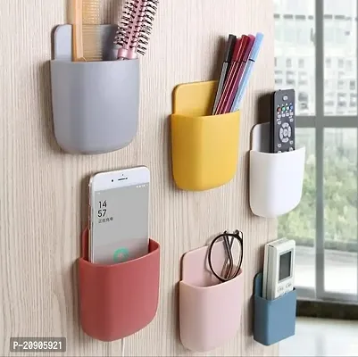 SR Enterprise Mini Multipurpose Wall Holder with Mobile Charging Point/Stationary Storage/Bathroom qacceceries/Remote Holder/makup Brush Holder No Drilling only Stick on Smooth Surface 4 Piece Set-thumb5
