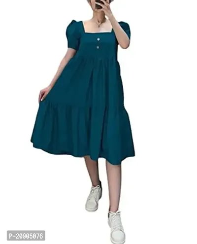 SR Enterprise Women A-line Dress Casual Wear Western Crepe Dress Midi for Girl/Women/Ladies- Blue (XL)-thumb0