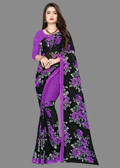 Multicolored Georgette Floral Printed Sarees with Blouse piece