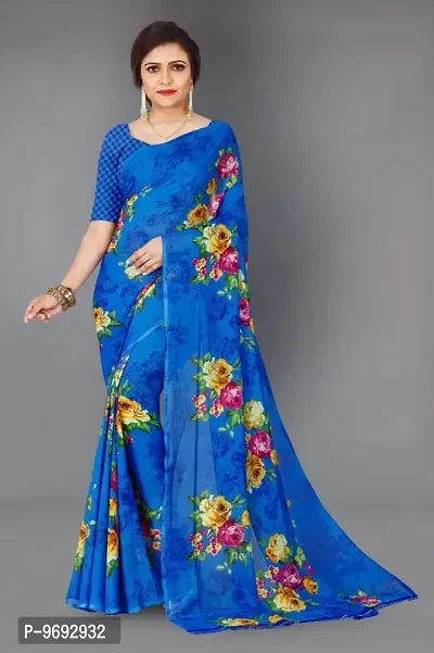 Printed daily wear Georgette Saree with Blouse-thumb0