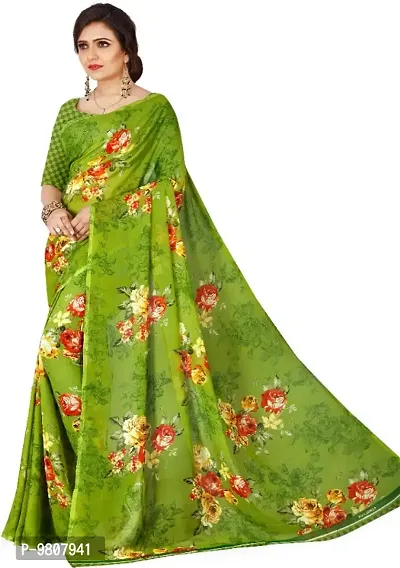 Fancy Border Pure Georgette Green Printed Ladies saree