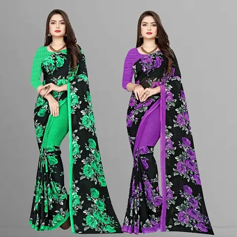 Pack of 2 Kashvi Georgette Printed Daily Wear Saree With Blouse