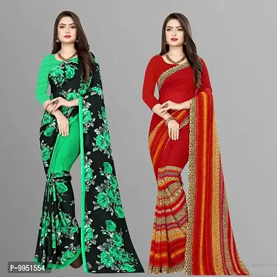 Buy Orange & Green Sarees for Women by SUALI Online | Ajio.com