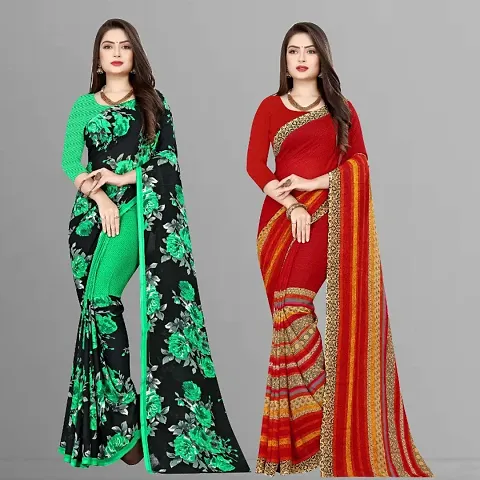 Pack of 2 Georgette Printed Daily Wear Saree With Blouse Piece