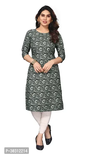 Stylish Green Crepe Printed Stitched Kurta For Women-thumb0