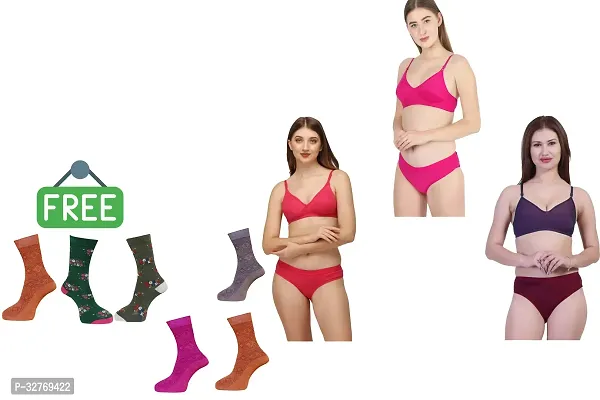 Women Lingerie Set Pack of 3 with Free Socks-thumb0