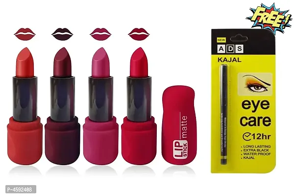 Women Premium Matte Lipstick Pack Of 4 With Free ADS Kajal-thumb0