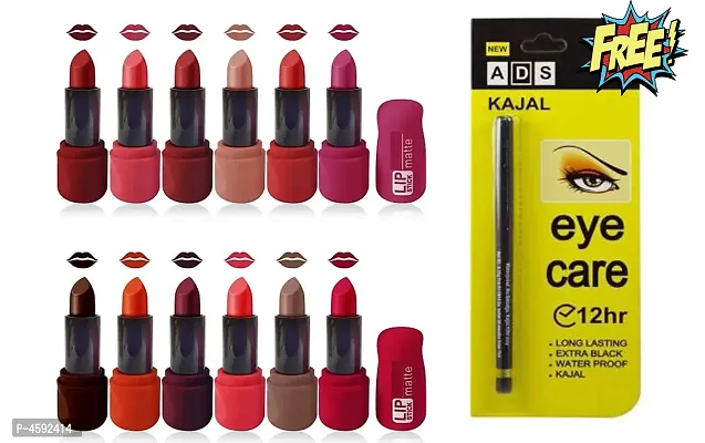 Women Premium Matte Lipstick Pack Of 12 With Free Kajal-thumb0