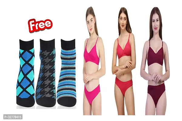 Women Lingerie Set Pack of 3 with Free 3 Socks-thumb0