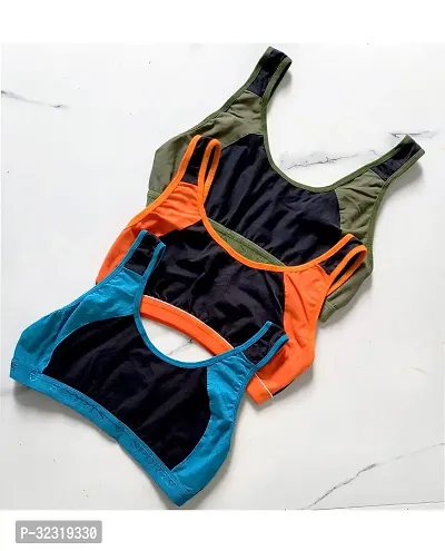 Latest Cotton Blend Sports Bra (Pack of 3)-thumb0