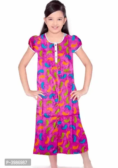 Girl's Pure Cotton Printed Nighty-thumb0