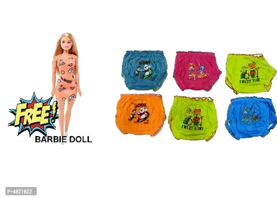 Girl's Cotton Printed Bloomers Pack Of 6 With Free Barbie Doll