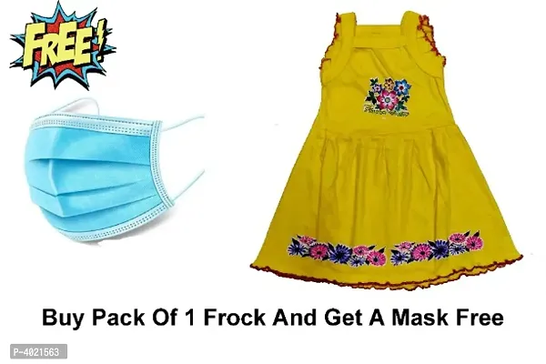 Kid's Trendy Printed Frock With Free Pack Of 1 Mask