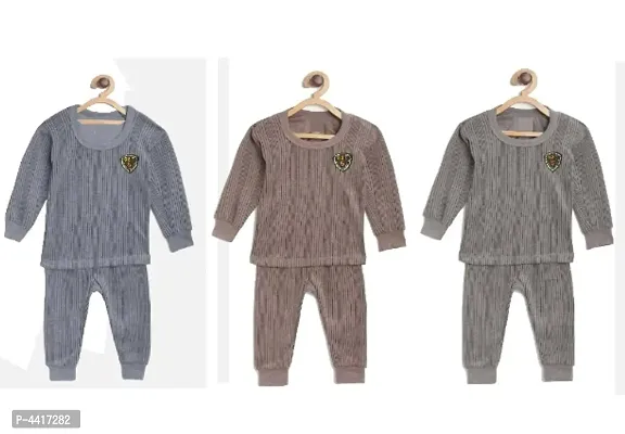 Comfy Cotton Blend Solid Tharmal Set For Kids-thumb0