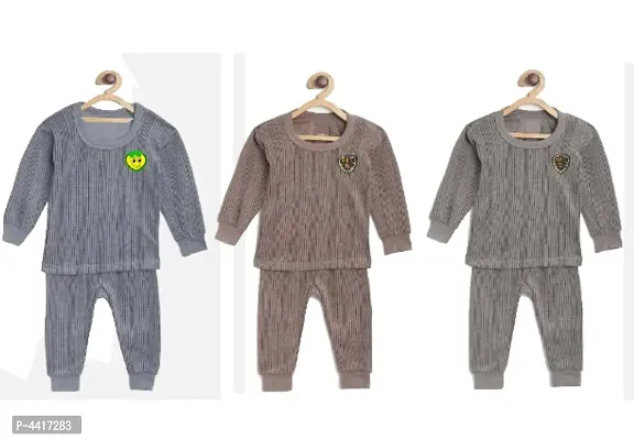 Comfy Cotton Blend Solid Tharmal Set For Kids-thumb0