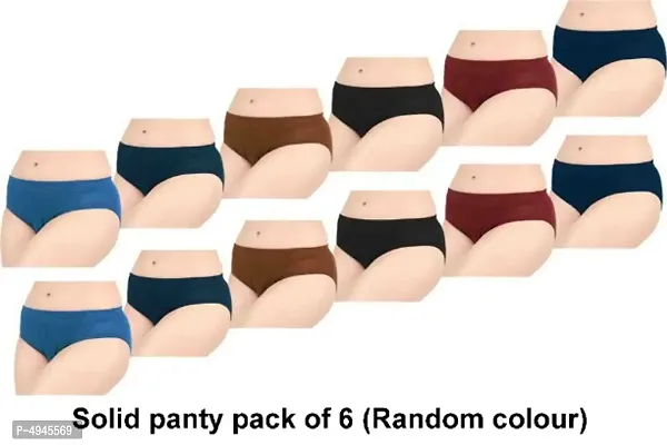 Women solid panty pack of 6 (Random colour)