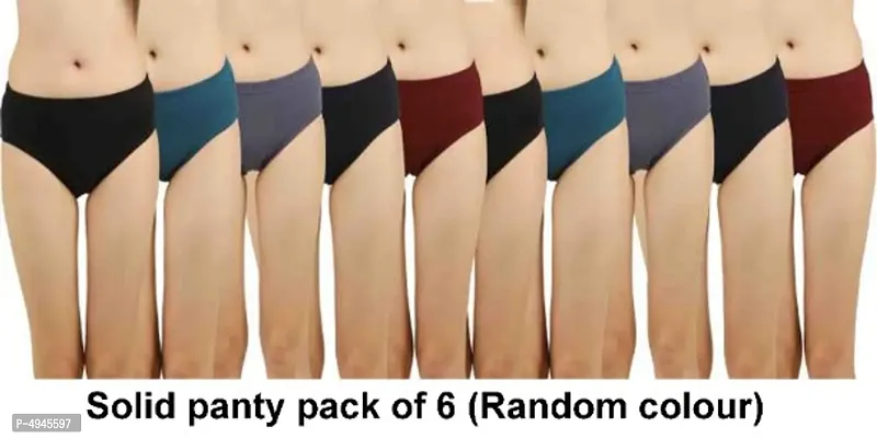 Women solid panty pack of 6 (Random colour)