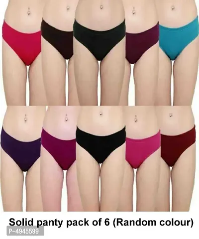 Women solid panty pack of 6 (Random colour)