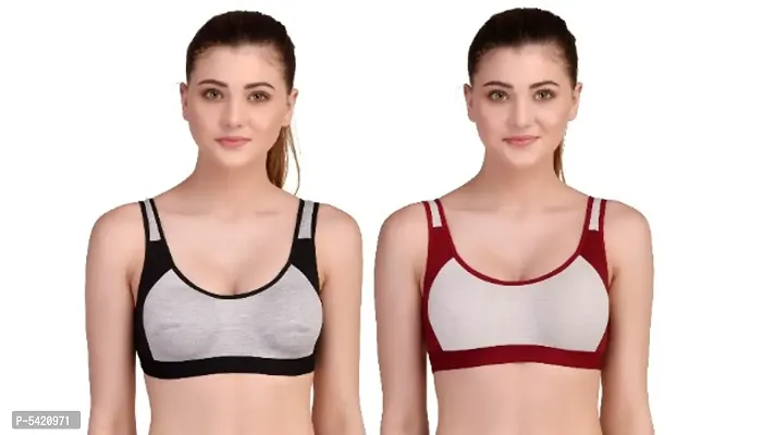 Elegant Cotton Blend Sports Bras - Pack Of 2