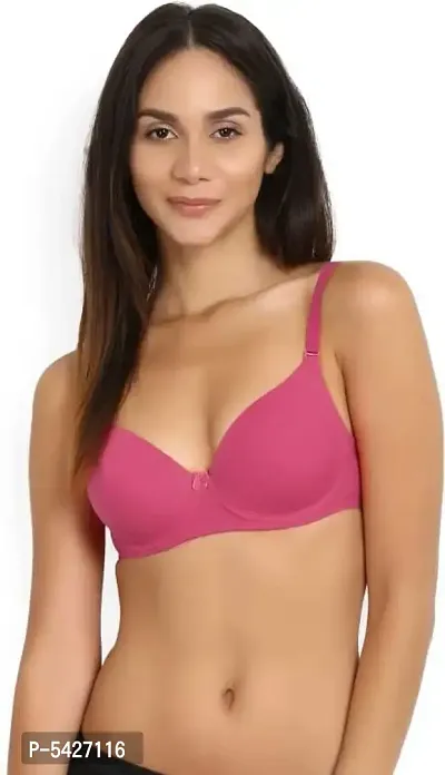 Cotton Blend Full Coverage Lightly Padded Bra (Pink)-thumb0