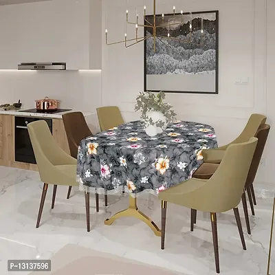 Star Weaves 6 to 8 Seater Dining Table Cover Oval Shaped with lace - Waterproof & Dustproof Table Cover (Size WxL 60x108 inches) KUM87-thumb0