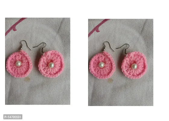 Cotton Thread Pink Earrings For Women- Pack Of 2-thumb0