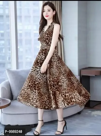 Dazzler Long Tiger Print Stylish Dress-thumb0
